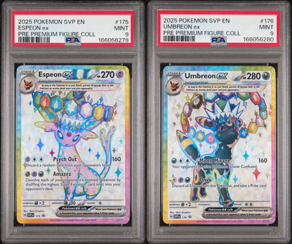 Espeon ex 175 & Umbreon ex 176 Prismatic Evolutions — PSA 9 Sequential Pair